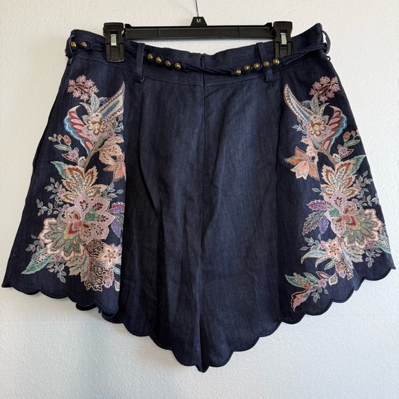 Zimmermann Rhiannon Tuck Paisley Linen Shorts Women 12 US Navy Floral High Waist - Picture 5 of 17